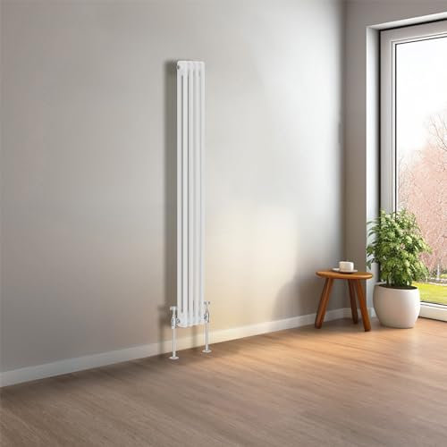 NRG 1500 x 200 mm Gloss White Vertical Traditional Column Cast Iron Style Radiator Central Heating Radiator Perfect for Bathrooms, Kitchen, Living Room Double Panel