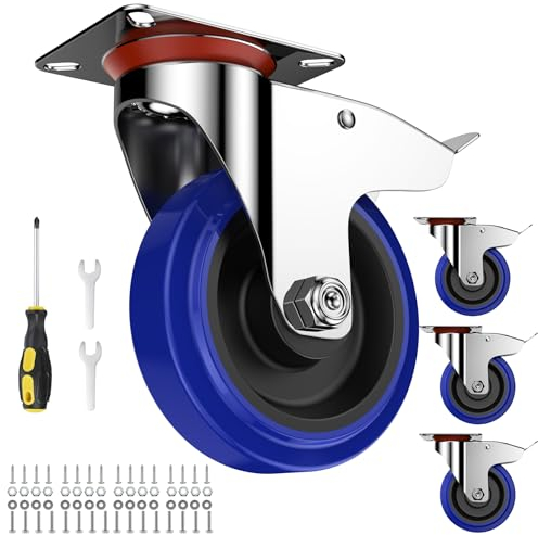 Forever Speed Schwerlastrollen 4 Stück Gummi Lenkrollen mit Bremse 125mm Transportrollen Premium Lenkrollen bis 300KG inkl. Montagezubehör Möbelrollen Industrie für Innen & Außen