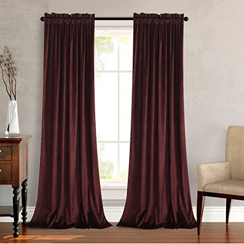 Roslynwood Rubinrote Samtvorhänge für Wohnzimmer, verdunkelnd, energiesparend, Fensterabdeckung für Studio/Theater/Flur, B 132 x L 308 cm, 2 Paneele