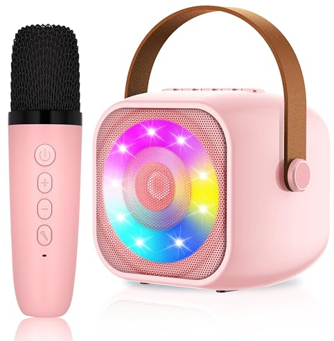 micqutr Karaoke Machine for Kids, Mini Karaoke Machine with 1 Wireless Microphone, Portable Bluetooth Speaker with LED Lights, Best Birthday Gift Toys for Girls and Boys