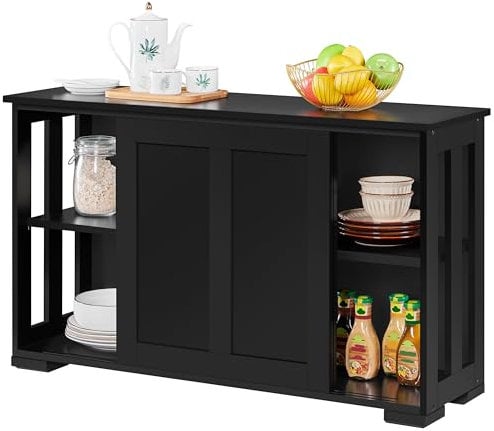 Yaheetech Sideboard Buffet Cabinet Black Stackable Kitchen Storage Cabinet with Sliding Door & Adjustable Shelf, Storage Cupboard for Living Room and Kitchen, 106.7 x 33 x 63 cm