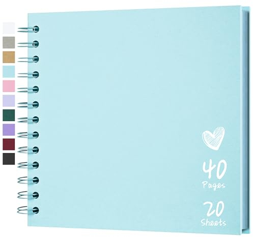 Hiwhy Fotoalbum Scrapbook 18x18 cm 40 Seiten DIY Scrapbook Hartes Kraftpapier Baby Erinnerungsbuch Familie Geburtstag Hochzeit Jahrestag Scrapbook, Blau