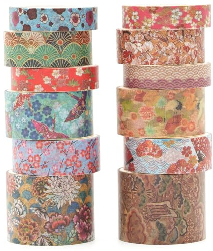 KAVI' S 12 Rollen Kyoto Charme Washi Tape Set Klebeband Papier Dekorativ Masking Tape Klebeband Bunt für Scrapbooking Handwerk Handwerk (Incense & Fireworks)