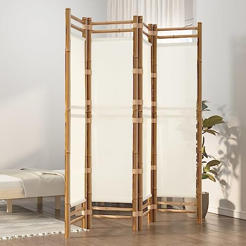 OHOOWOO Cloison de séparation Pliante 4 Panneaux 160 cm Bambou et Toile,Cloison Japonaise en Bambou pour Plus d'intimité et de décoration Séparateurs de Pièces
