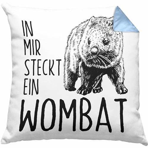 Trendation Wombat Kissen mit Füllung 40x40 Geschenk für Wombat Liebhaber In Mir Steckt EIN Wombat (Blau)
