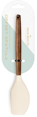 Silk Route Home Acacia Wood & Cream Silicone Offset Spatula Kitchen Utensil