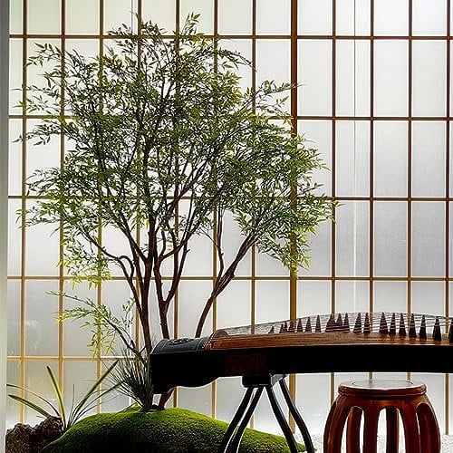Green Artificial Plant Japanese Bell Leaf Fake Drunken Wood Floor Potted Bell Tree Family Indoor Courtyard Corner Window Staircase Landscaping Ornament H 1.5M/4.9FT