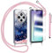 KJYLPO Coque pour Xiaomi Redmi 14C avec Verre Trempé Protection écran Étui pour Téléphone Collier Transparente Bumper Lanyard Case Tour de Cou Chaîne Cordon Lanière Housse Etui - Rose