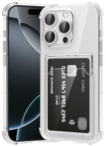 ÁRBOLORO Coque pour iPhone 16 Pro avec Fente Carte Étui Transparente TPU Silicone Protection Housse Soft Anti-Choc Anti-Rayure Case avec Porte Cartes pour iPhone 16 Pro, Transparente