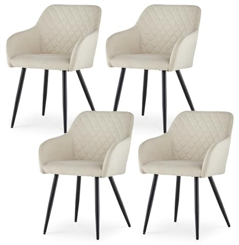 CLIPOP Esszimmerstühle 4er Set, Küchenstuhl Leinen Bezug Wohnzimmerstuhl Polsterstuhl mit Armlehne Metallbeine Polstersessel Stuhl für Esszimmer Wohnzimmer Küche (4, Leinen Beige)