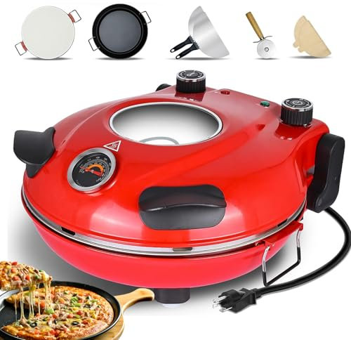 KJHYYPP Máquina para Hacer Pizzas eléctrica, Horno de Pizza portátil para Interiores de 12 Pulgadas con Piedra para Pizza y Bandeja para Parrilla, Ventana de Vidrio, Temporizador (Red)