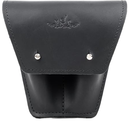 MG Leather Work Posaune/Euphonium Mundstückhalter Echtes Leder Doppeltasche Mundstück Schutz Tasche Etui Posaune & Euphonium Zubehör (Schwarz)