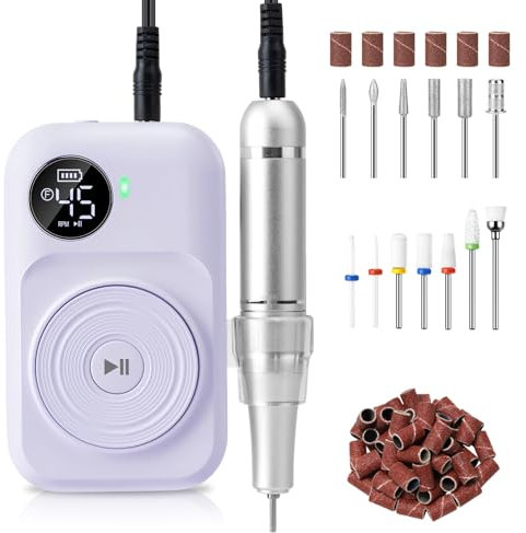 Madenia Rechargeable Nail Drill 45000RPM Professional, Electric Nail Files Portable, Pink (Purple)