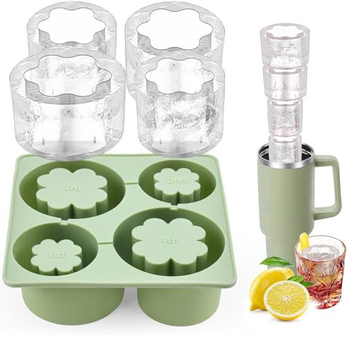 ELUBLU Stanley Cup Eiswürfelform Silikon, Eiswürfelbehälter mit Deckel Groß, Stanley Cup Zubehör 4 Fach Ice Cube Tray für 20-40 Oz Tumbler Becher, Cocktails, Kaffee, Whiskey und Eiscreme