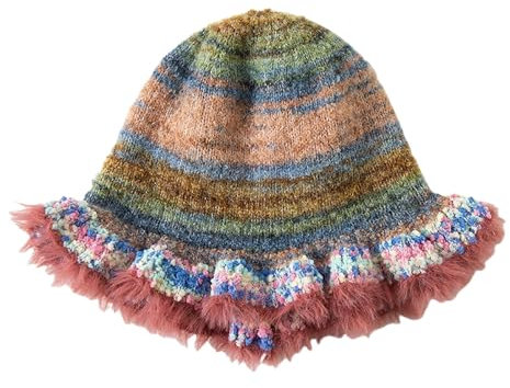 SuChengSS Damen Fischerhut Winter Regenbogenhut Ruffle Eimer Hut Herbst Und Winter Frauenhut-Alkohol
