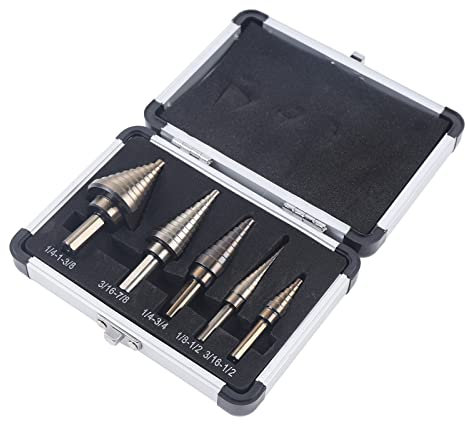 HSS - Juego de brocas escalonadas de ranura en espiral, 5 piezas, para metal, madera, plásticos