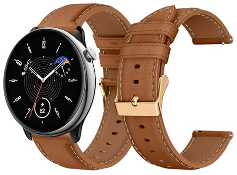LanQii 20mm Bracelet en Cuir pour Amazfit Active 2/Active/Bip 3/Bip 3 Pro/Bip/Bip S, Doux Bracelet en Cuir de Remplacement pour Amazfit GTR Mini/GTR 42mm/GTS 4/GTS 4 Mini/GTS 3/GTS 2 - Café