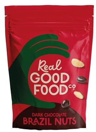 Real Good Food Co Dark Chocolate Brazil Nuts 150g Bag - Chocolate Coated Nuts, Nibbles and Snacks! Chocolate Coated Brazil Nuts - Luxury Snack