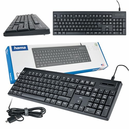 Hama kabelgebundene Tastatur CK-100 schwarz (polnische QWERTY-Layout, austauschbares USB-Kabel, AI-Taste, geräuscharm, Full-Size USB-Adapter)