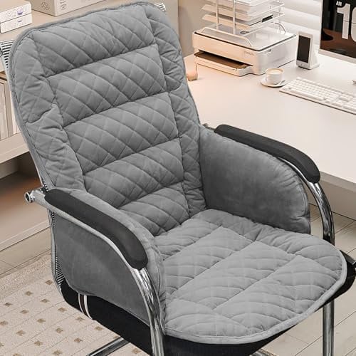 JZWLW Sitzkissen mit Rückenlehne, Plüsch Gaming-Stuhlkissen Einstellbarer Winkel für Bürostuhl, Stuhlauflage für Stuhl, Stuhlpolster rutschfeste für Küche Büro Schlafzimmer Garten (grau)