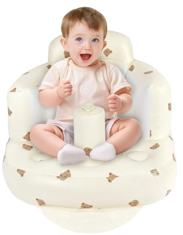 Alaoo Asiento Inflable para Bebés, sofá Apoyo Espalda Infantil,CabezaOso | para bebés de 3 meses en adelante, asiento inflable verano para sentarse, silla de baby shower, asiento bebé al aire libre