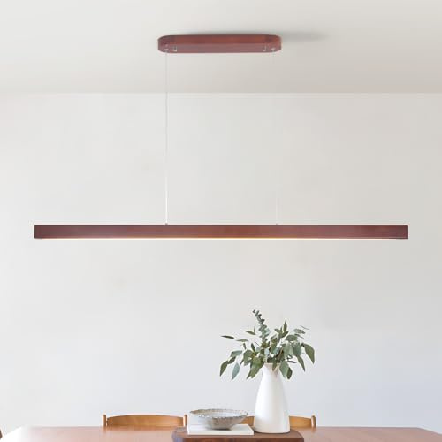 Schindora Pendelleuchte Esstisch Holz Dimmbar Led,115Cm Nussbaum KüChe HäNgelampe Mit Fernbedienung,Höheneinstellbar,36W Moderne Wohnzimmer Lampe Esszimmerlampe FüR Schlafzimmer Esszimmer BüRo