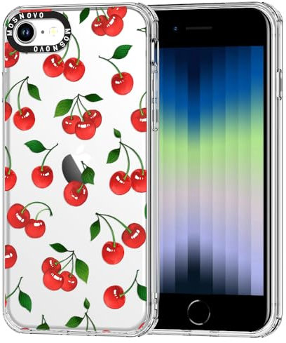 MOSNOVO Case for iPhone SE, iPhone 8 & iPhone 7, [Buffertech 6.6ft Military-Grade Drop Protection] [Anti Peel Off Tech] Clear TPU Bumper Phone Case Cover Design - Cute Cherry