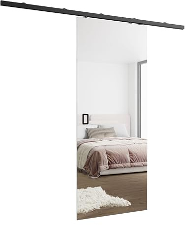 Kier Furniture Schiebetüren Innen Mesto mit Spiegel - Wandschiebetür - Schiebetür Links, Rechts - 16 mm laminierte Platte, Muster auf einer Seite der Tür - Schwarz - 66cm