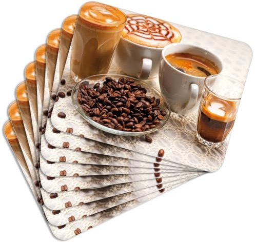 MG Design Set aus 8 Kork-Platzsets – Coffee 6 – 30 x 40 cm – hitzebeständig & abwischbar, mit Korkrückseite
