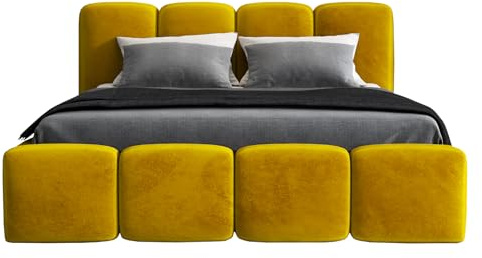 A&J MöbelLand Polsterbett 140x200 mit Bettkasten und Lattenrost – DONA-OM, Bett mit Stauraum in Goldfarben ohne Matratze