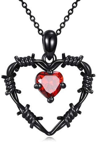 CUPENDA Collana con ciondolo a forma di cuore, in argento Sterling 925, con filo spinato gotico, regalo per uomo e donna