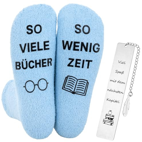 Geyoga Geschenke für Leseratten Bücher Socken und Metall Lesezeichen Blau | Bücherliebhaber Lesen Zubehör Bookish Stuff Weihnachten Geburtstag Bücher Geschenk für Freundin Kollegin Lehrerin Bücherfreak
