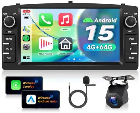 VECHTEL 4G+64G Autoradio Android 15 für Toyota Corolla E120 2000-2007/E130 2004-2007/Altis E120 2000-2006/BYD F3 2006-2013,7'' HD Touchscreen mit Carplay Android Auto GPS Wi-Fi Bluetooth FM RDS Kamera