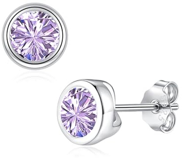 Zolkamery Ohrringe Mädchen, 925 Sterling Silber Rund Stecker Ohrringe für Mädchen, Klein Hypoallergen Ohrstecker mit Lila Zirkonia, Schlafen Knorpel Kinder Ohrstecker, Kinderschmuck Geschenk für Junge