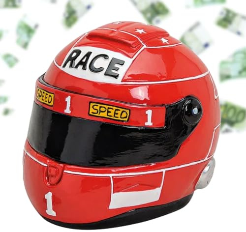 Spardose Rennfahrer Helm Motorradhelm rot - große 14 cm Motorrad Polyresin Sparbüchse