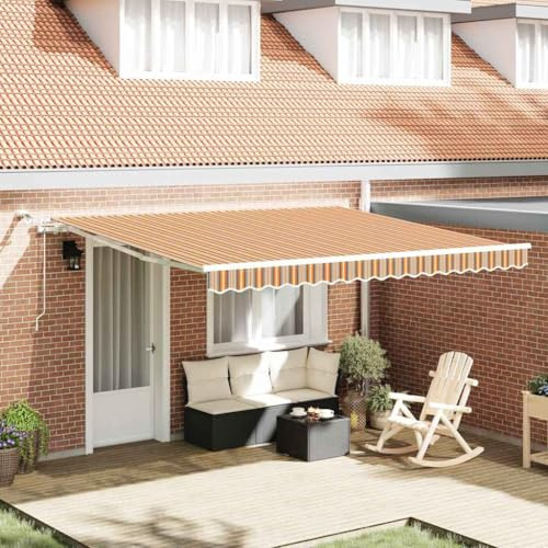 KKHOMEI Elektrische Kassettenmarkise 400 x 350 cm Elektrische Markise mit LED, Windsensor, Gelenkarmmarkise Markise, Automatisch Gelenkarmmarkise Terrassenmarkise 400 x 350 cm