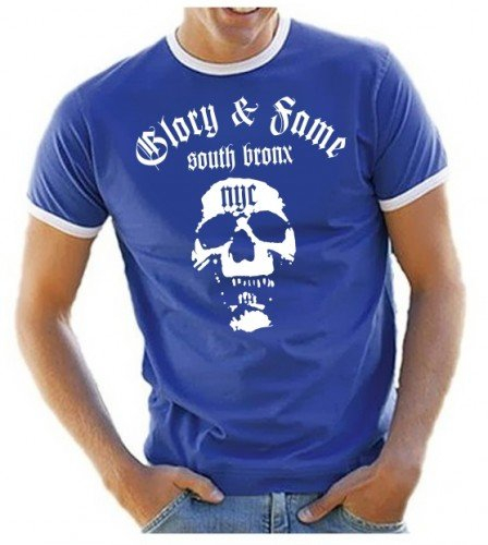 Coole-Fun-T-Shirts Glory & Fame - NYC - Shirt T-Shirt - South Bronx Ringer T-Shirt Royalblau Gr.L