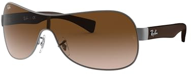 Ray-Ban Unisex RB3471 Shield Sunglasses, Matte Gunmetal/Brown Gradient Dark Brown, 32 mm