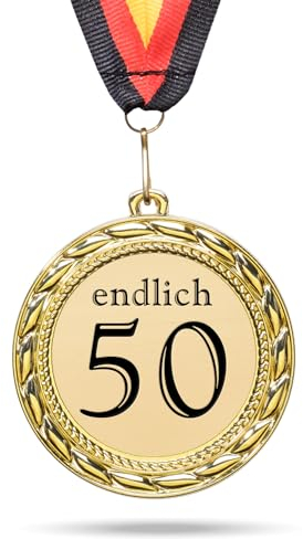 andSmile Medaille mit Gravur - Endlich 50 - Orden aus hochwertigem Metall - 50. Geburtstag Geschenk für Mann & Frau - lustige Geschenkidee, Geburstatgsgeschenk 50 Jahre