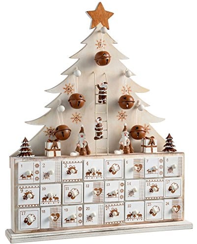WeRChristmas Wooden Tree Advent Calendar Christmas Decoration, 40 cm - Natural Beige