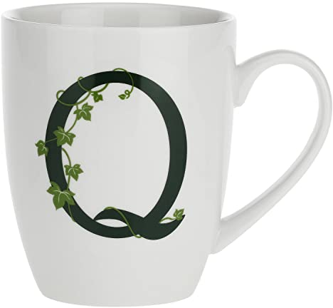 La Porcellana Bianca, Gift box Mug Lettera 'Q' in Porcellana Bianca con Decorazione in Oro, Linea Atupertu, Capienza 380ml