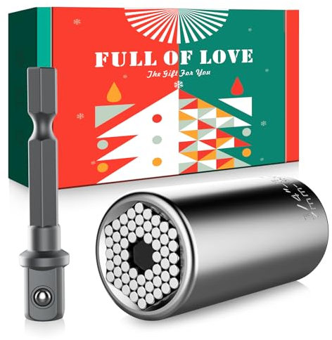 KUSONKEY Christmas Gifts Stocking Stuffers for Men, Super Universal Socket Tools Gifts for Him, Professional 7mm-19mm Tool Sets with Power Drill Adapter, Cool Gadgets for Him,Dad,Grandpa,Boyfriend