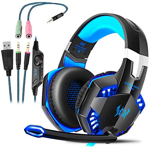 Tsing Casque gaming supra-auriculaire avec microphone pour ordinateur PC bleu