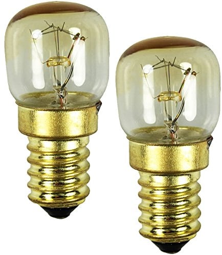 com-four® 2x Lámpara de horno hasta 300°C - Bombilla de luz de estufa blanca cálida 15 W, E 14, 230 V (02 piezas - color oro 15W)