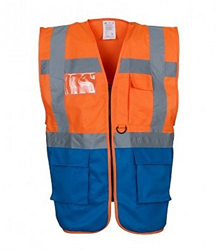 Expert Workwear Coloured Hi Vis Executive Vest High Viz Vests Zip with Pockets - 18 Colours (3XL, Orange/Blue)