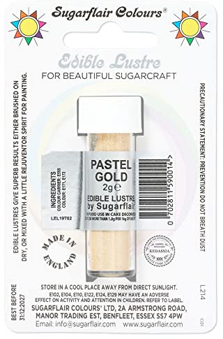 Sugarflair Pastel Gold Edible Lustre Dust, Add a Lustrous Shine to Cakes or Decorations. Brush On or Add Rejuvenator to Create Eye-Catching Edible Paint, Gives Shine to Your Bakes - 2g