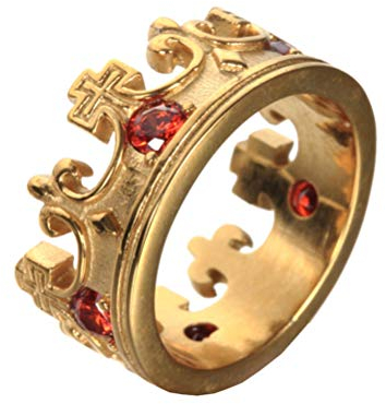 OAKKY Herren Damen Gold Überzogen Retro Königlich König Krone Rot Edelstein Eingelegt Ring Edelstahl Größe 57 (18.1)