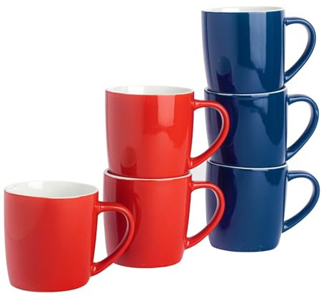 Argon Tableware Coloured Coffee Mugs - 350ml - Red/Navy - Pack of 6