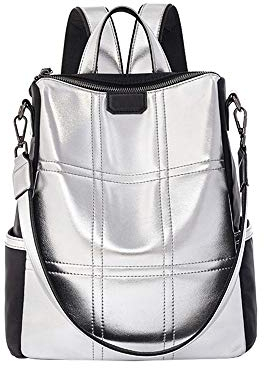 AlwaySky Damenmode Rucksack Handtasche, Silber Reflektierend Schulter Daypack Designer Persönlichkeit Rucksack Umhängetasche Reisetasche, Silber
