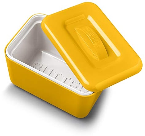 Zeal Insulated Butter Dish, Large 500g Capacity Double Walled Butter Tub/Container with Lid, Melamine - Mustard Yellow